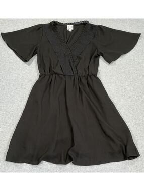 Blue Rain Black Lace‎ Trim Flutter Sleeve Dress XS